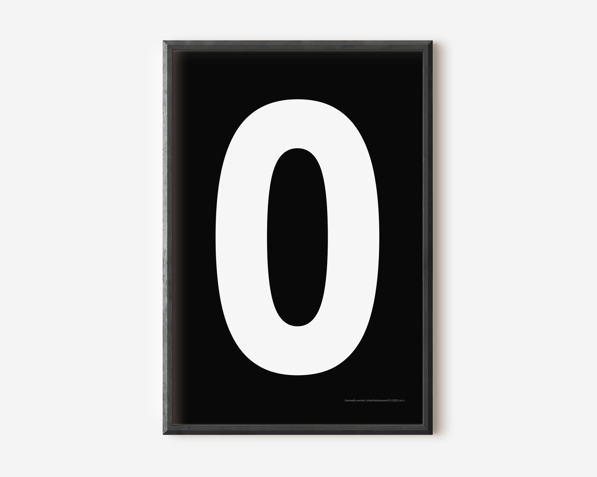 Modern number 0 art print with a white zero on a black background.