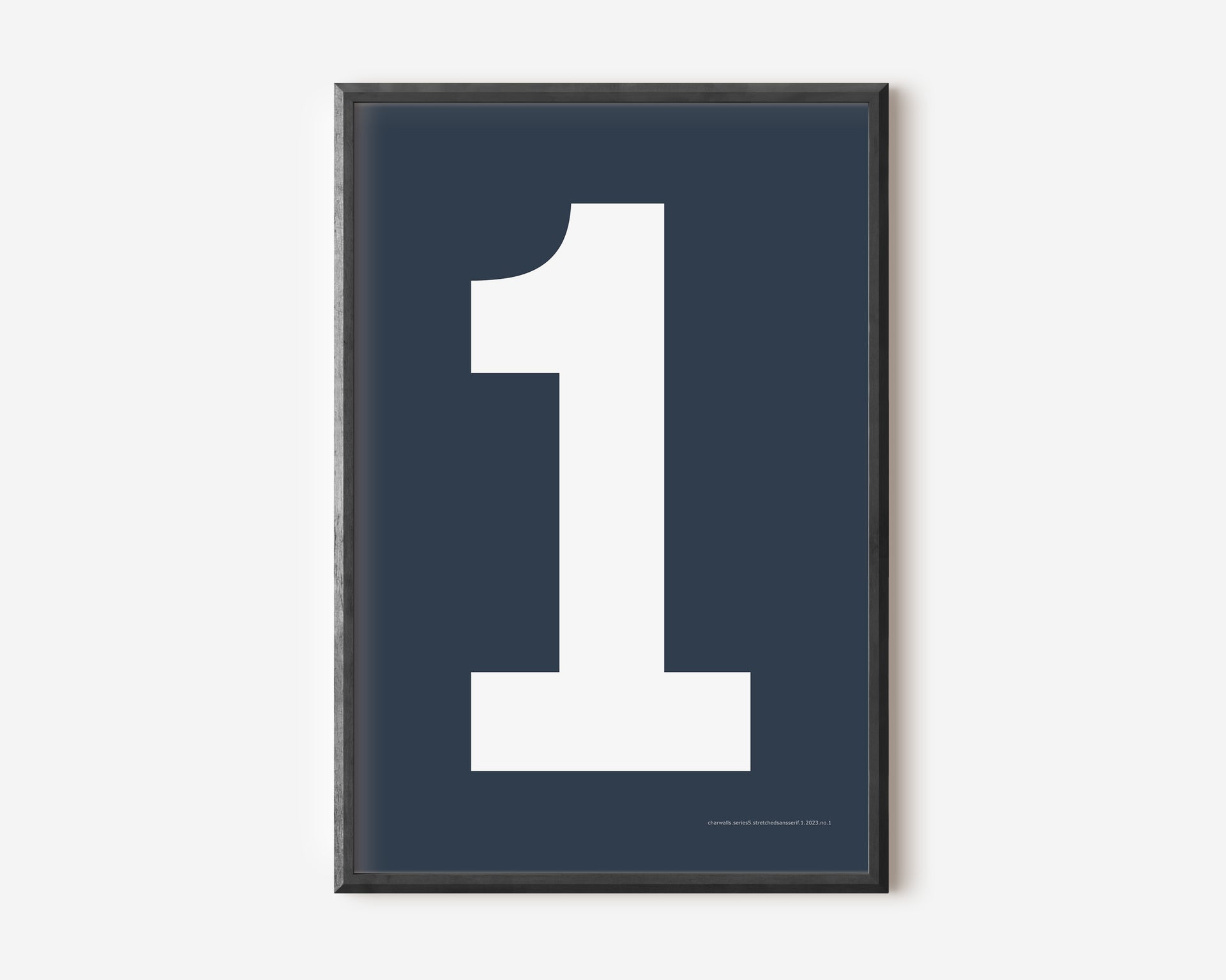 Modern number 1 art print with a white one on a navy blue background.