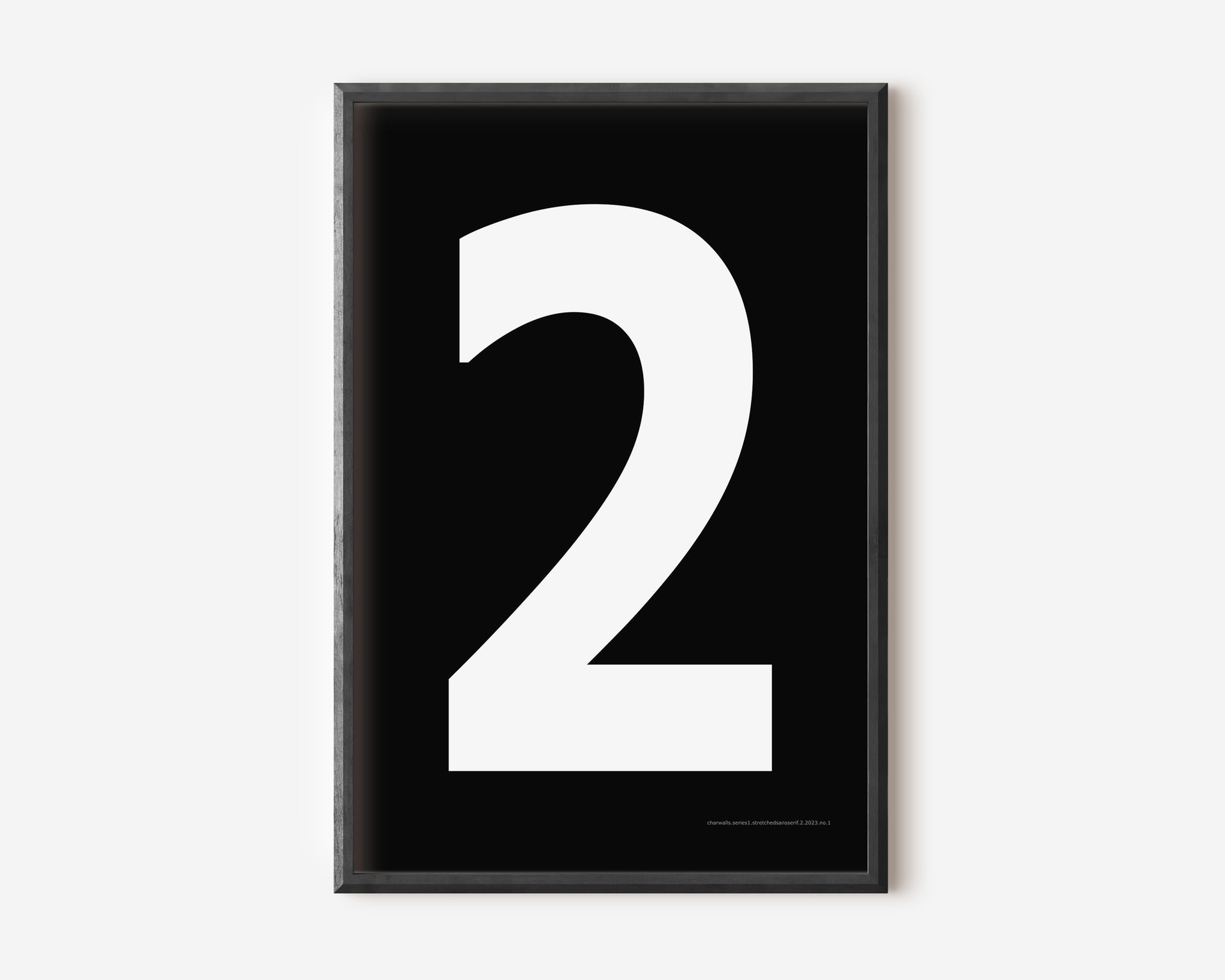 Modern number 2 art print with a white two on a black background.