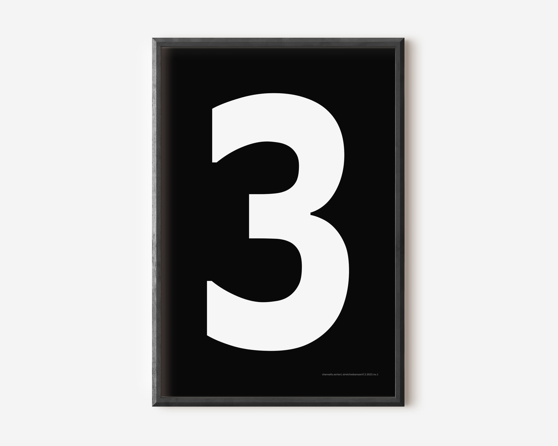 Modern number 3 art print with a white three on a black background.