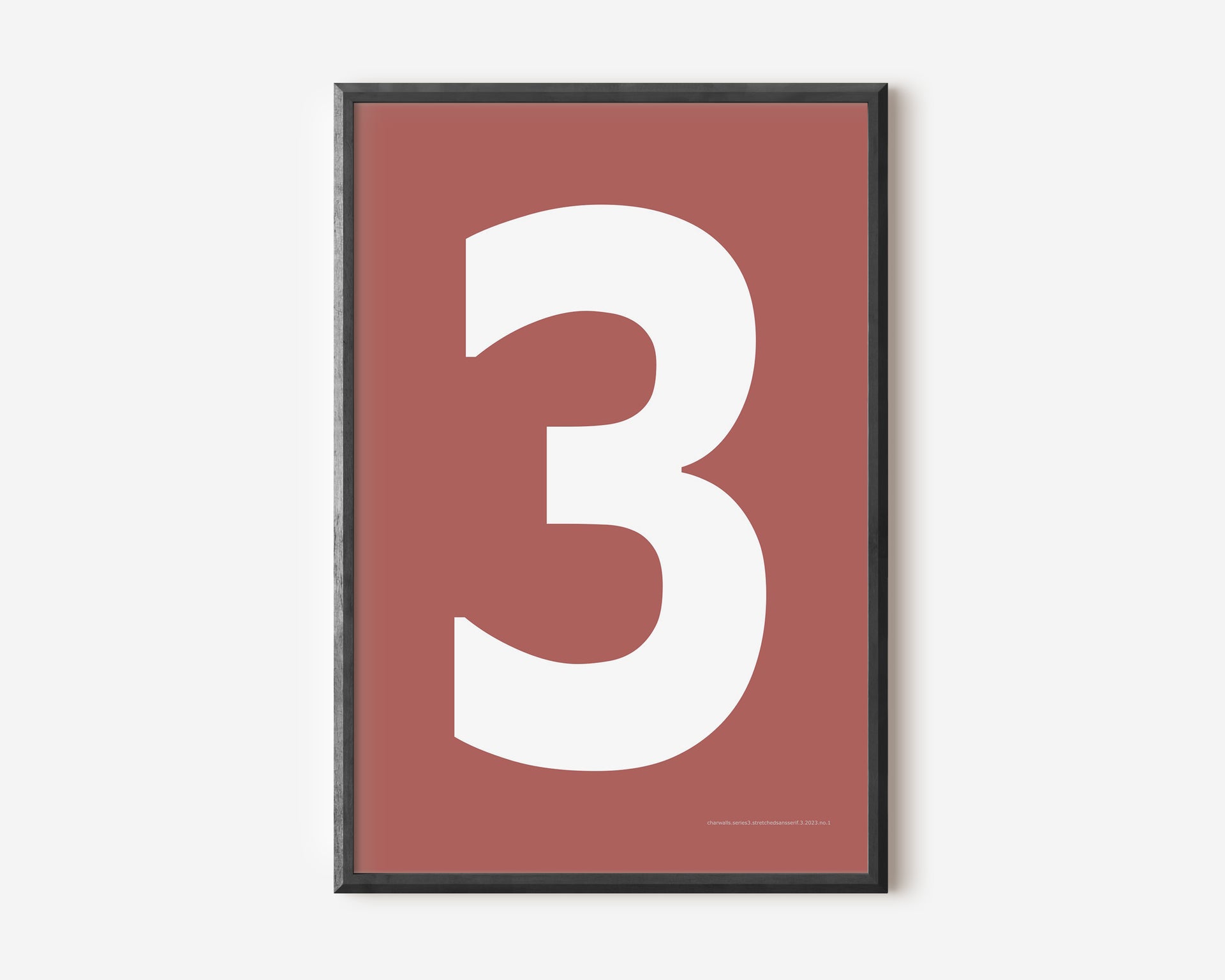 Modern number 3 art print with a white three on a Nantucket red background.