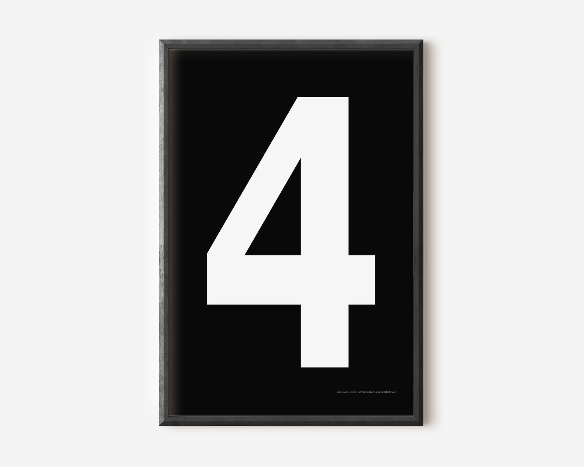 Modern number 4 art print with a white four on a black background.