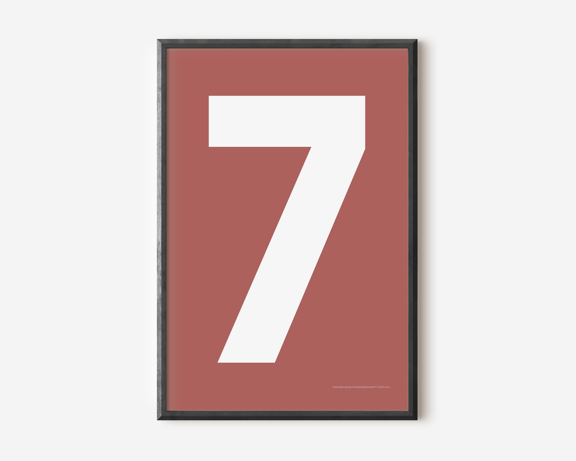 Modern number 7 art print with a white seven on a Nantucket red background.