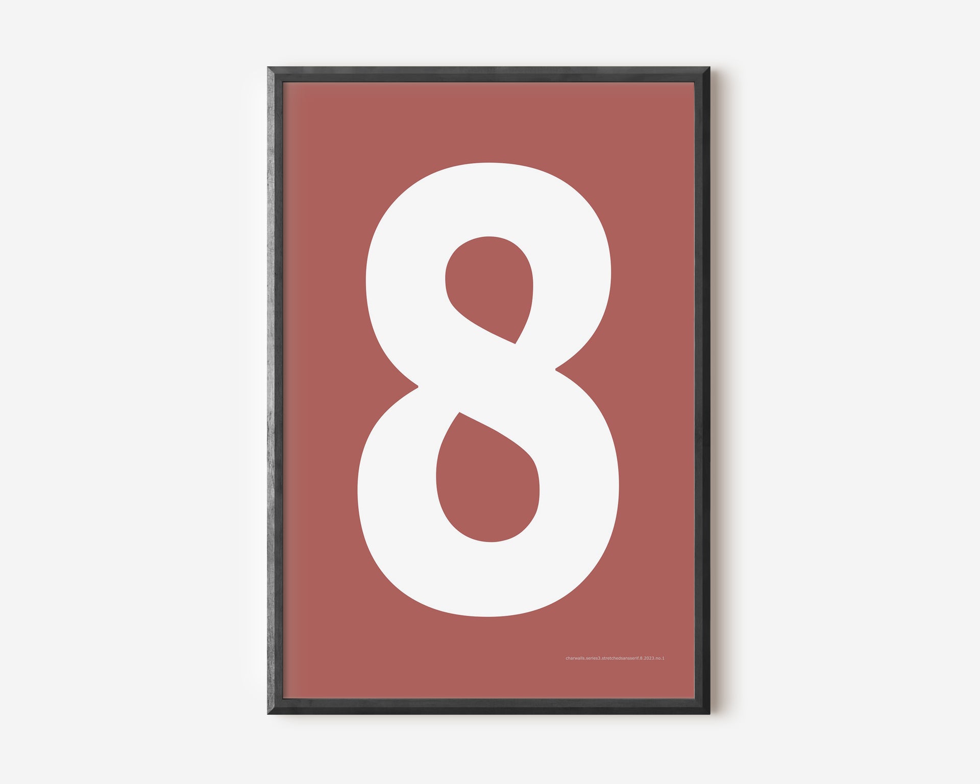 Modern number 8 art print with a white eight on a Nantucket red background.