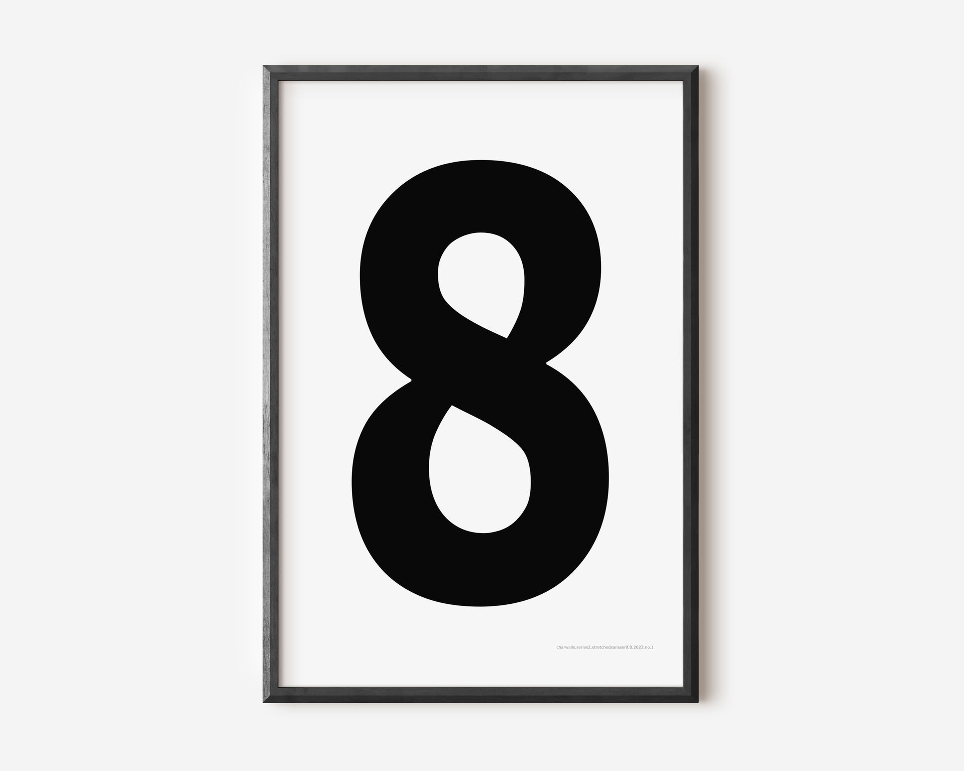 Modern number 8 art print with a black eight on a white background.
