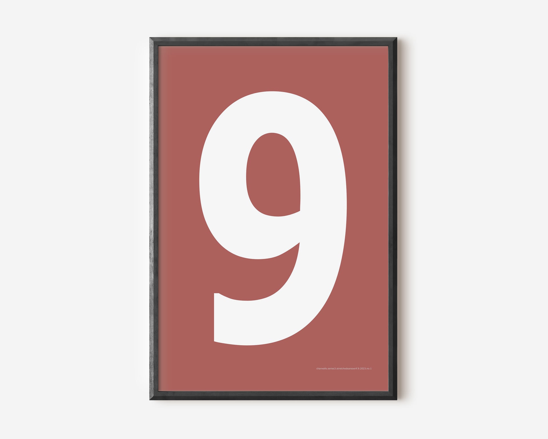 Modern number 9 art print with a white nine on a Nantucket red background.