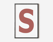 Modern art print with an uppercase Nantucket red letter S on a white background.