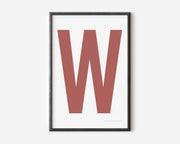 Modern art print with an uppercase Nantucket red letter W on a white background.