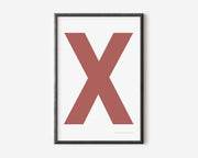 Modern art print with an uppercase Nantucket red letter X on a white background.