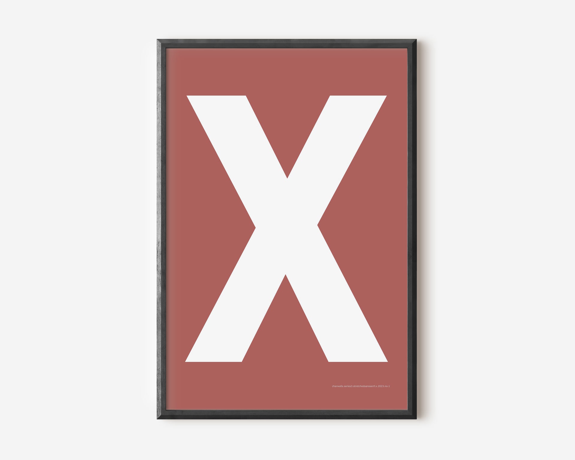 Modern art print with an uppercase white letter X on a Nantucket red background.