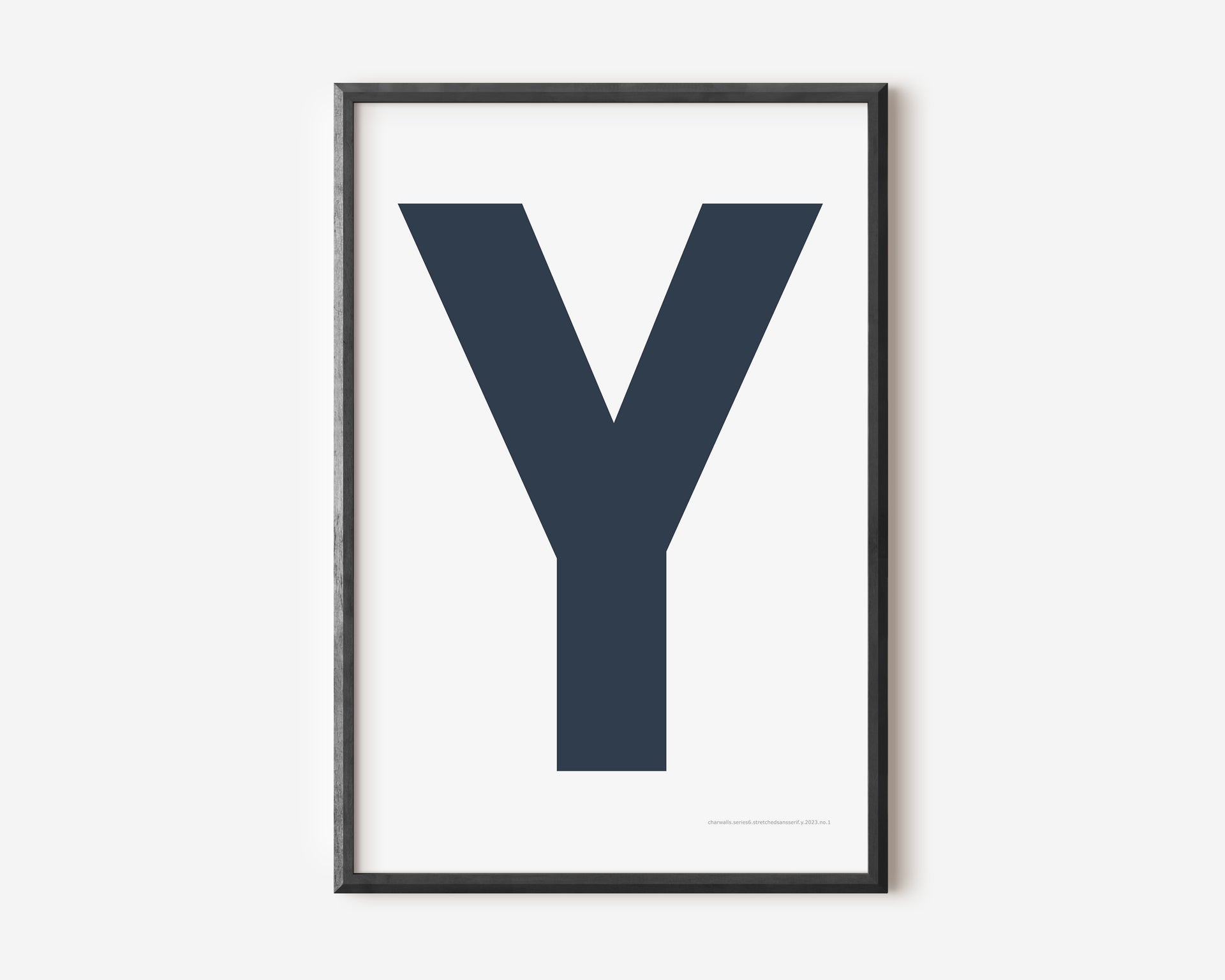 Modern art print with an uppercase navy blue letter Y on a white background.