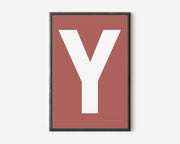 Modern art print with an uppercase white letter Y on a Nantucket red background.
