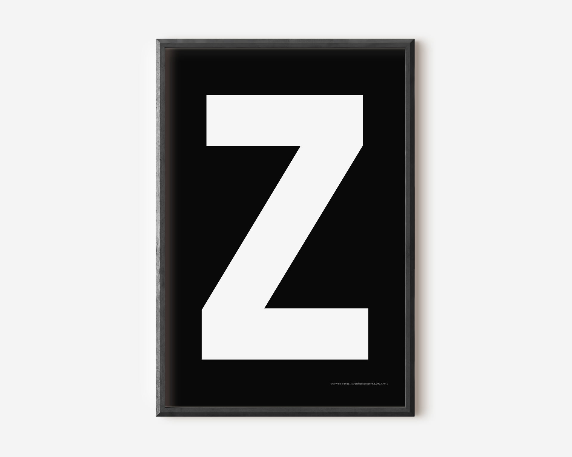 Modern art print with an uppercase white letter Z on a black background.