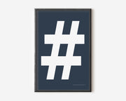 Modern symbol art print with a white number sign on a navy blue background.