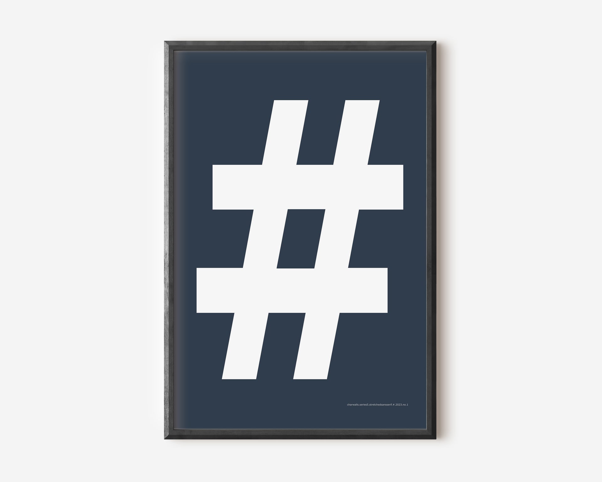 Modern symbol art print with a white number sign on a navy blue background.