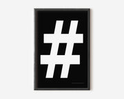 Modern symbol art print with a white number sign on a black background.