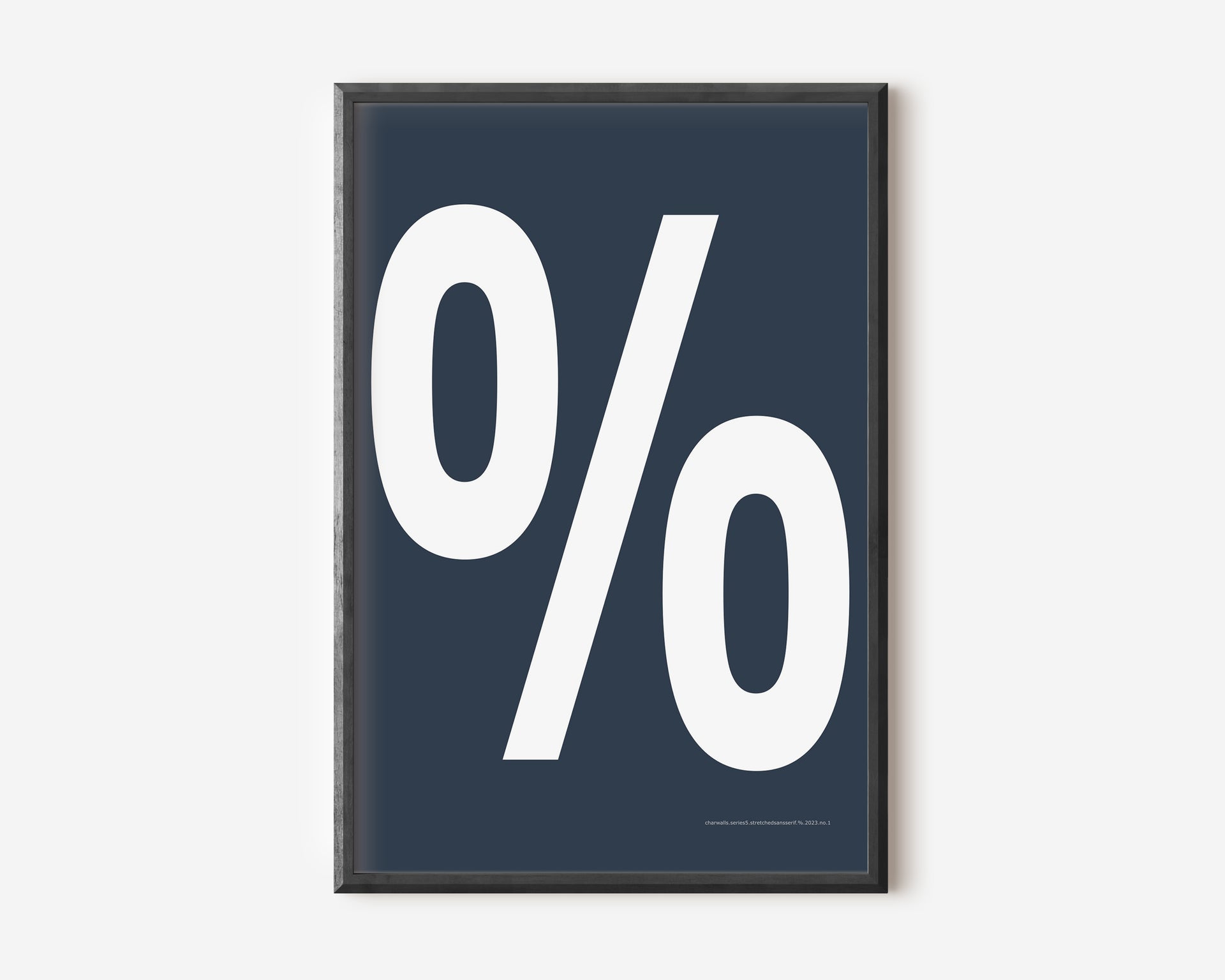 Modern symbol art print with a white percent sign on a navy blue background.