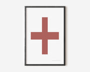 Modern symbol art print with a Nantucket red plus sign on a white background.