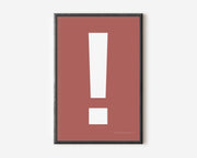Modern symbol art print with a white exclamation point on a Nantucket red background.
