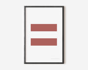 Modern symbol art print with a Nantucket red equals sign on a white background.