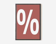Modern symbol art print with a white percent sign on a Nantucket red background.
