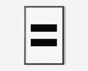 Modern symbol art print with a black equals sign on a white background.