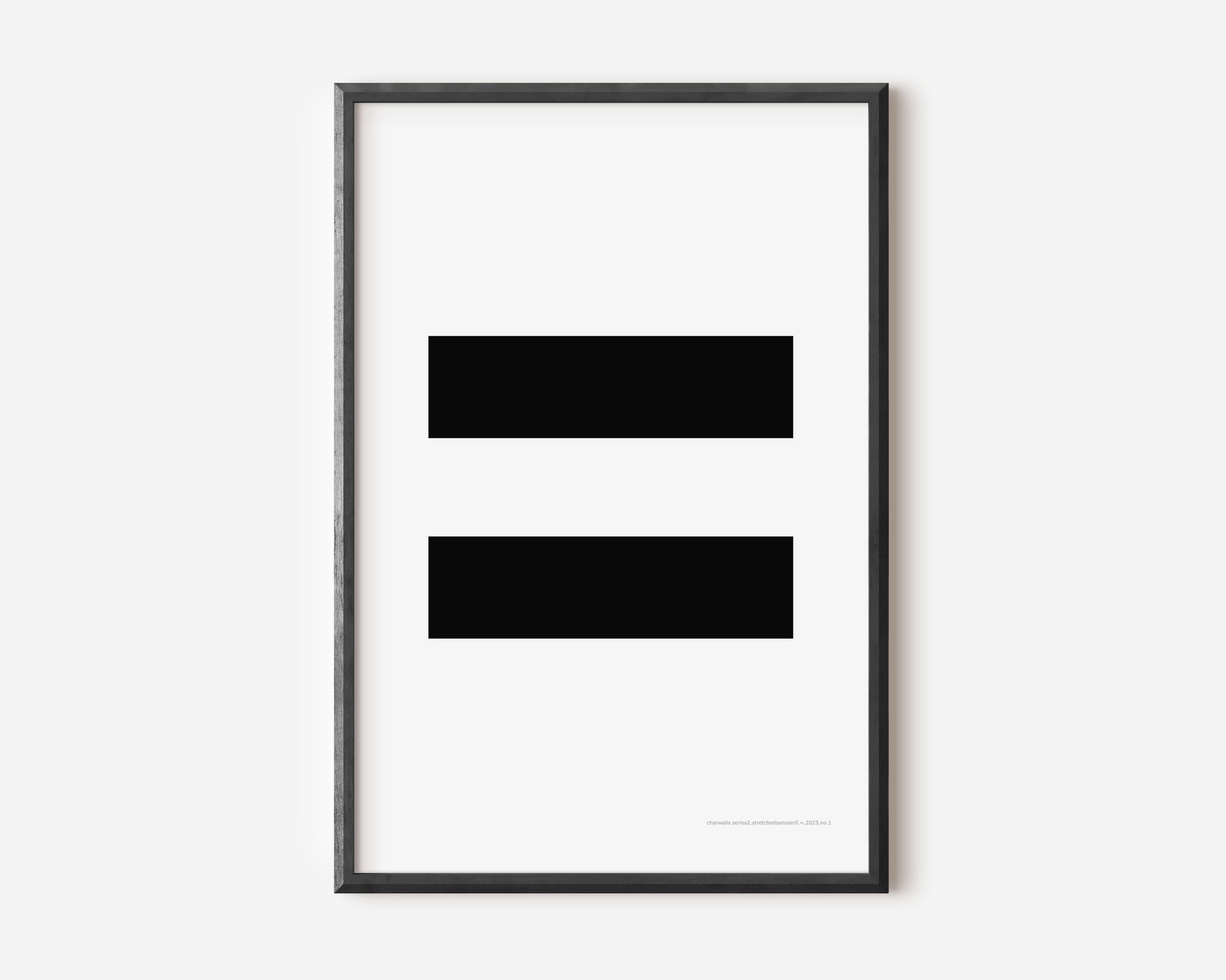 Modern symbol art print with a black equals sign on a white background.