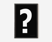 Modern symbol art print with a white question mark on a black background.