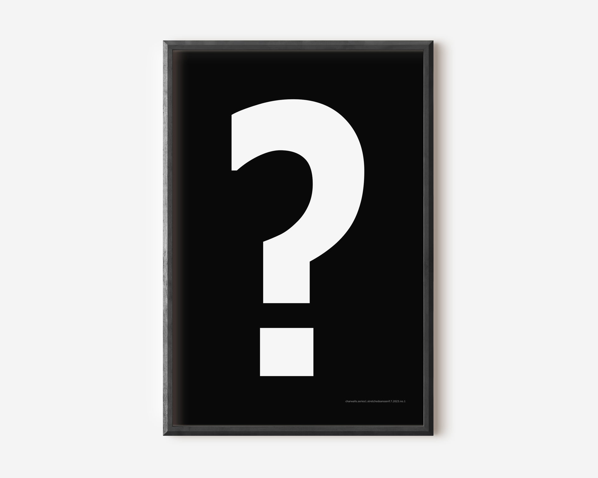 Modern symbol art print with a white question mark on a black background.