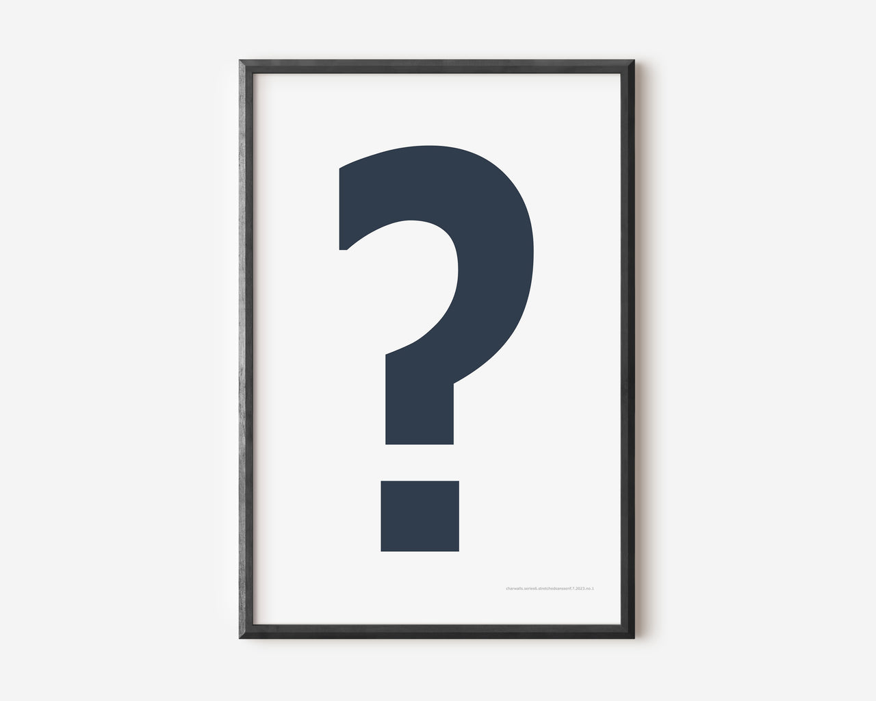 Modern symbol art print with a navy blue question mark on a white background.