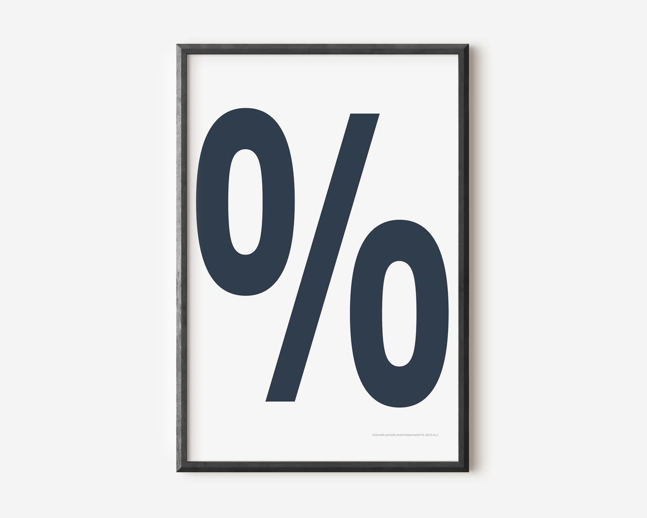 Modern symbol art print with a navy blue percent sign on a white background.