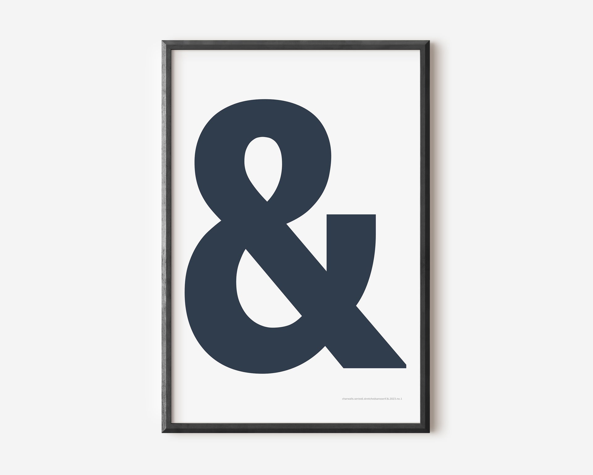 Modern symbol art print with a navy blue ampersand on a white background.