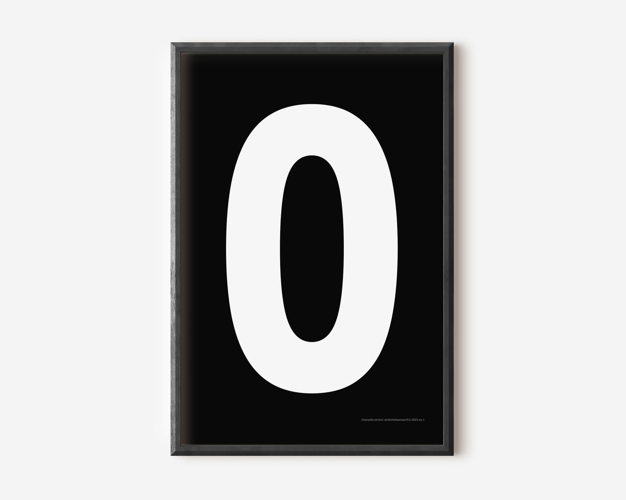 Modern number 0 art print with a white zero on a black background.