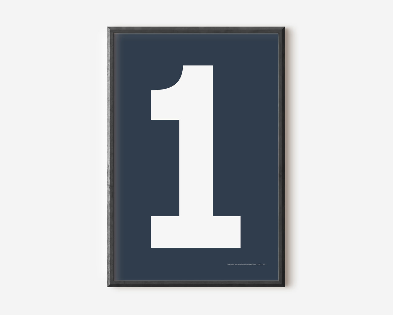 Modern number 1 art print with a white one on a navy blue background.