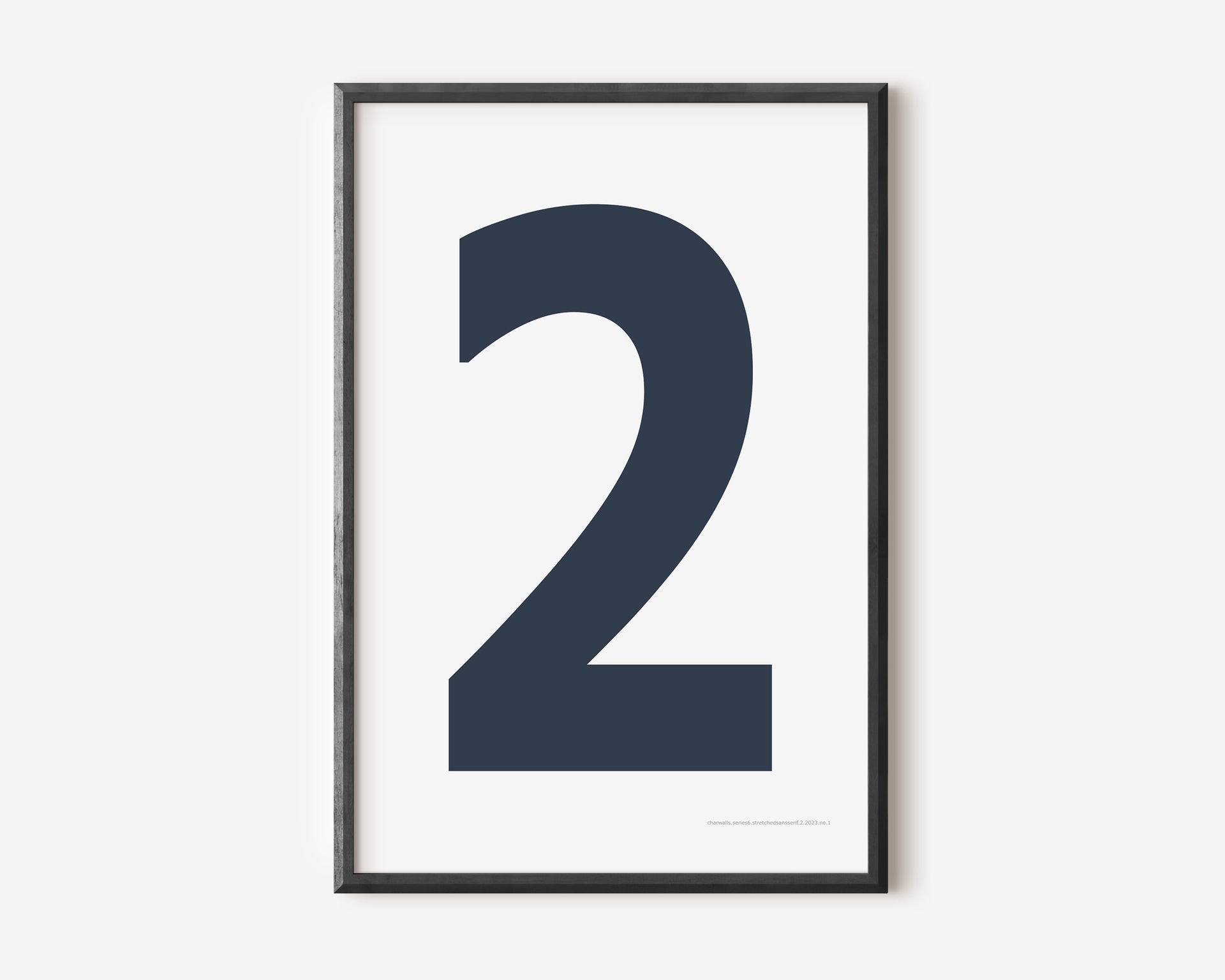 Modern number 2 art print with a navy blue two on a white background.