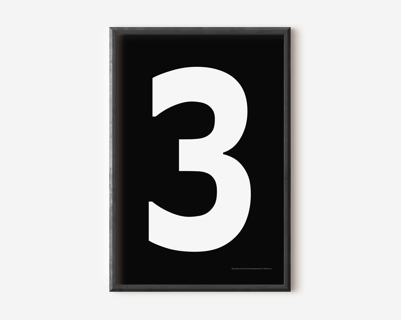 Modern number 3 art print with a white three on a black background.