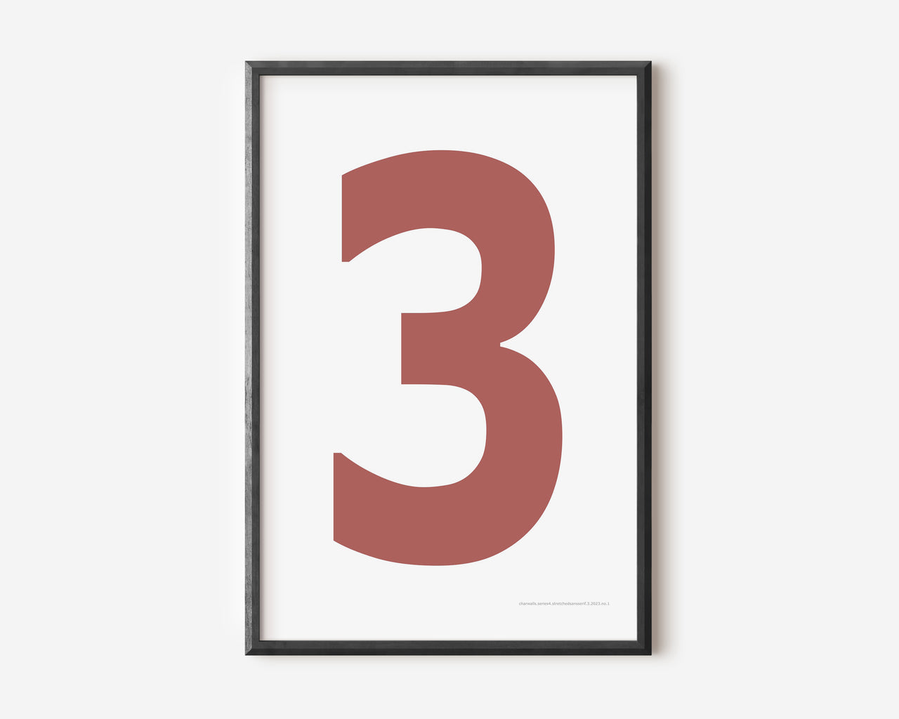 Modern number 3 art print with a Nantucket red three on a white background.