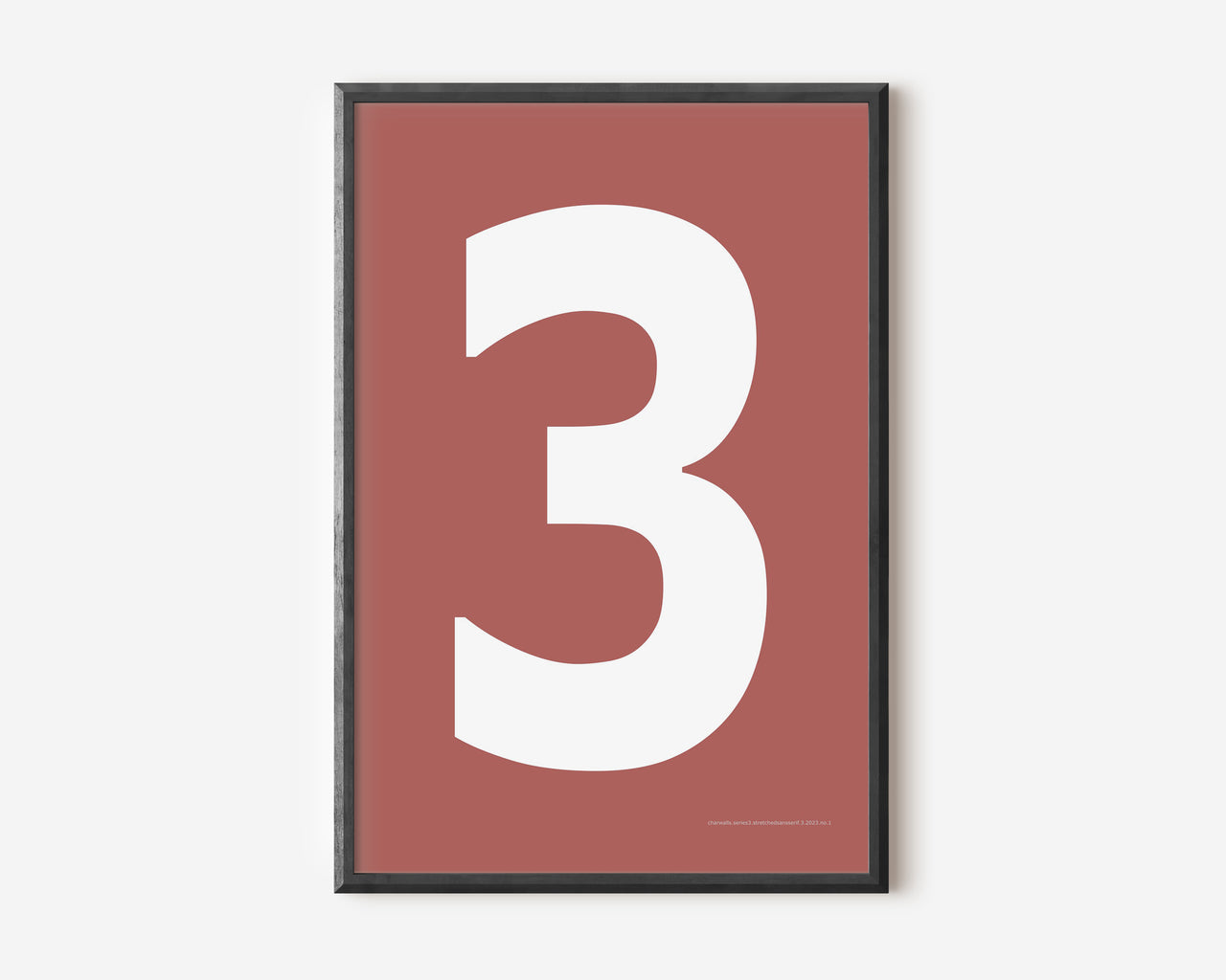 Modern number 3 art print with a white three on a Nantucket red background.