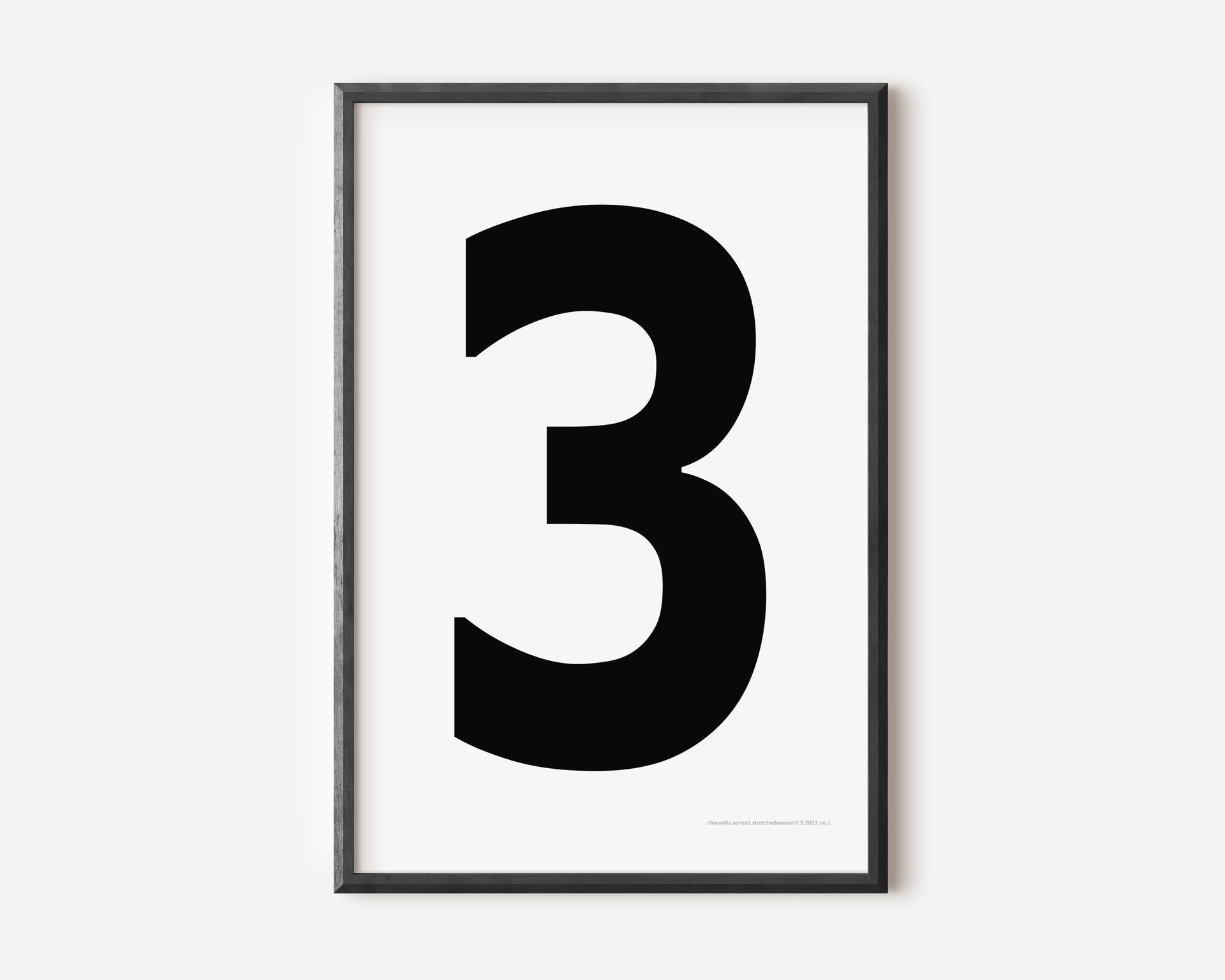 Modern number 3 art print with a black three on a white background.