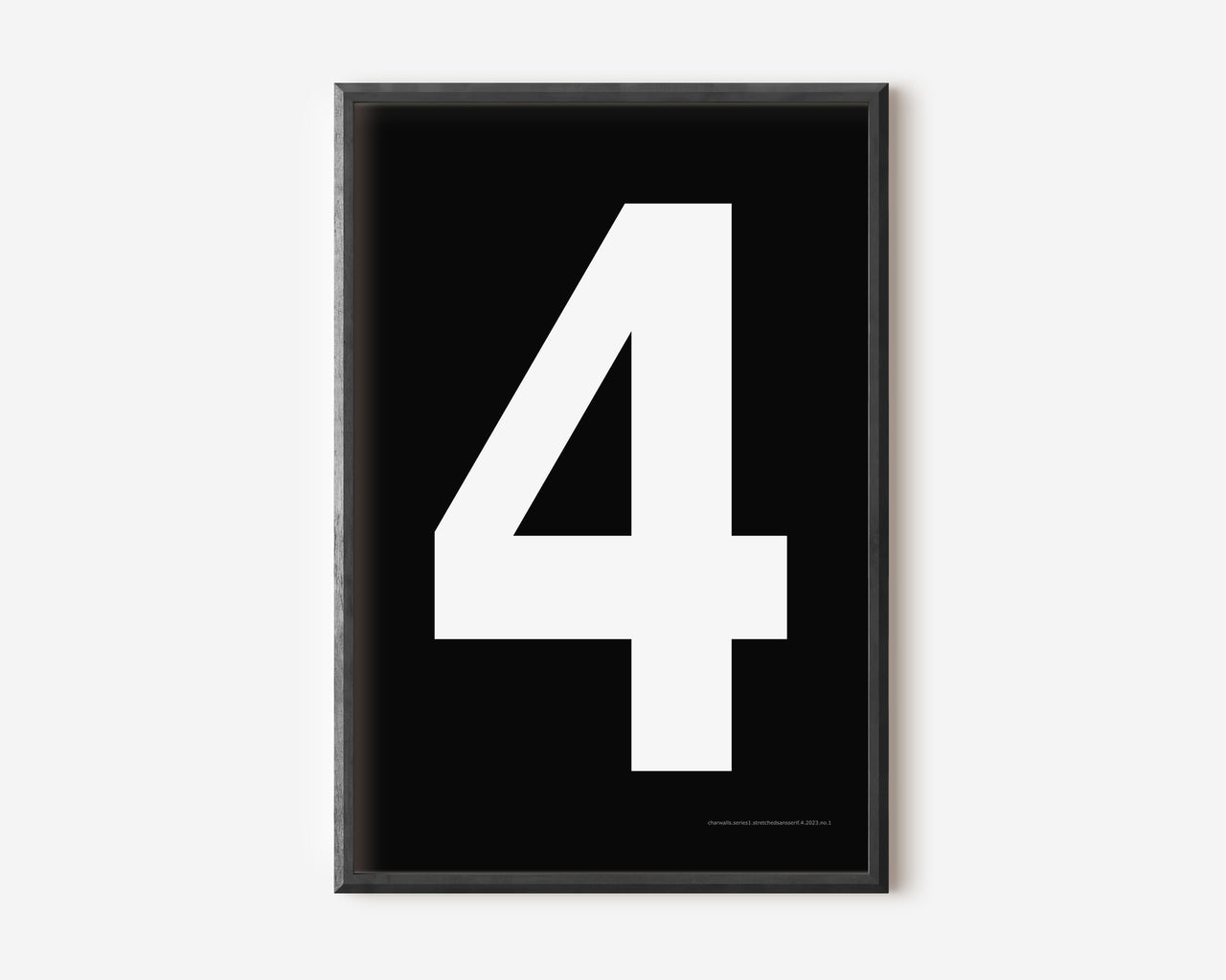 Modern number 4 art print with a white four on a black background.