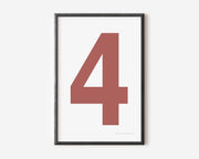 Modern number 4 art print with a Nantucket red four on a white background.