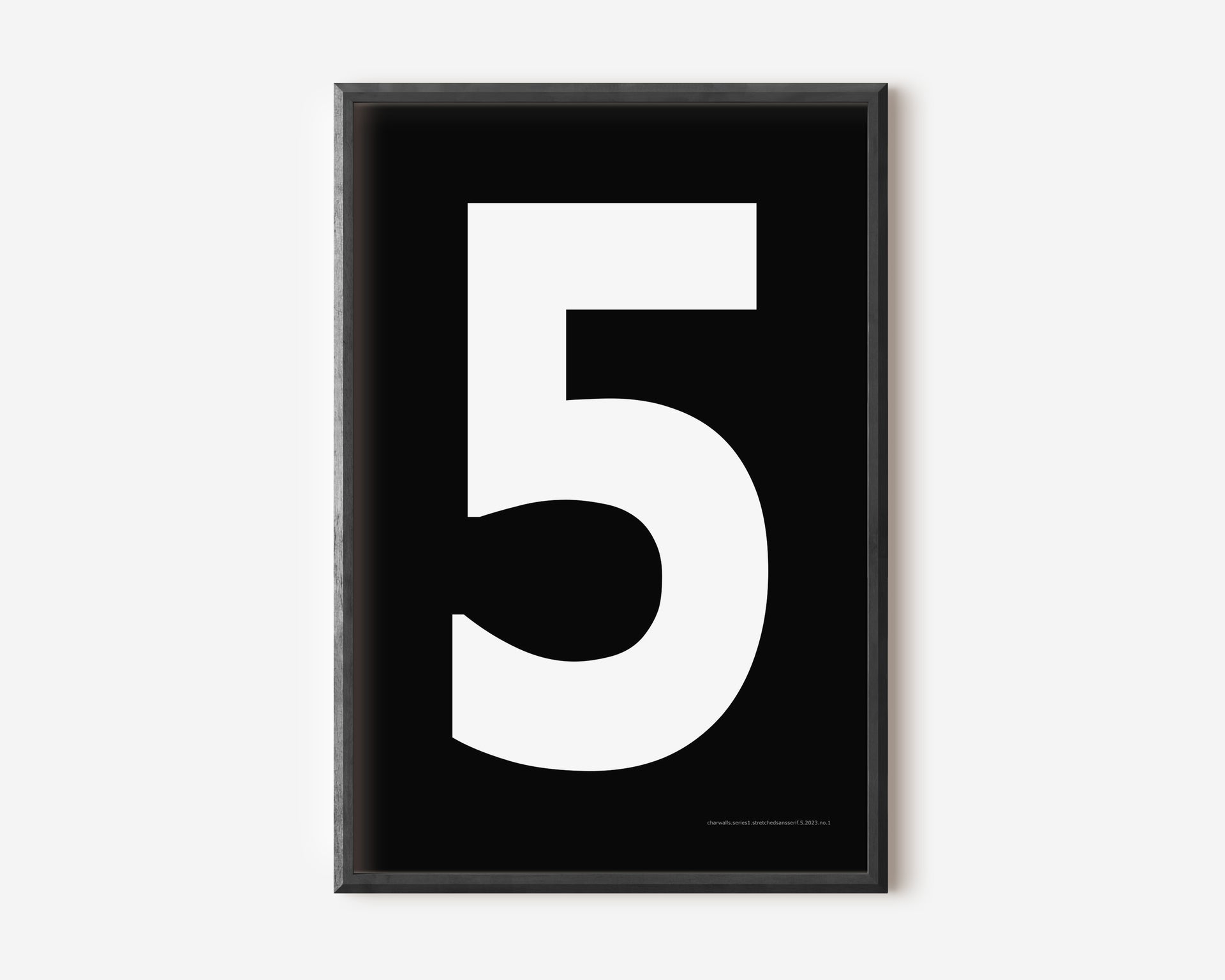 Modern number 5 art print with a white five on a black background.