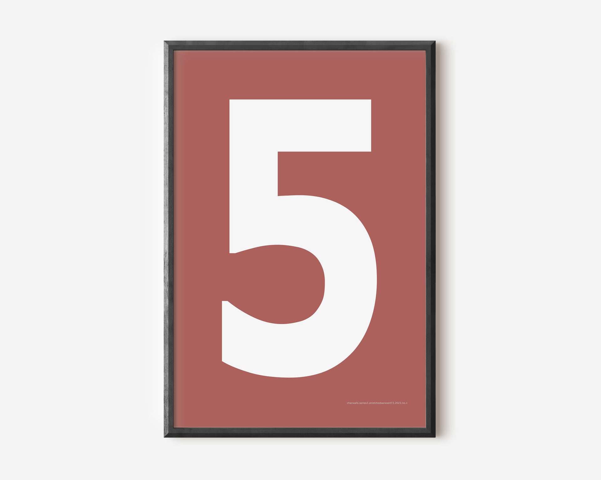 Modern number 5 art print with a white five on a Nantucket red background.