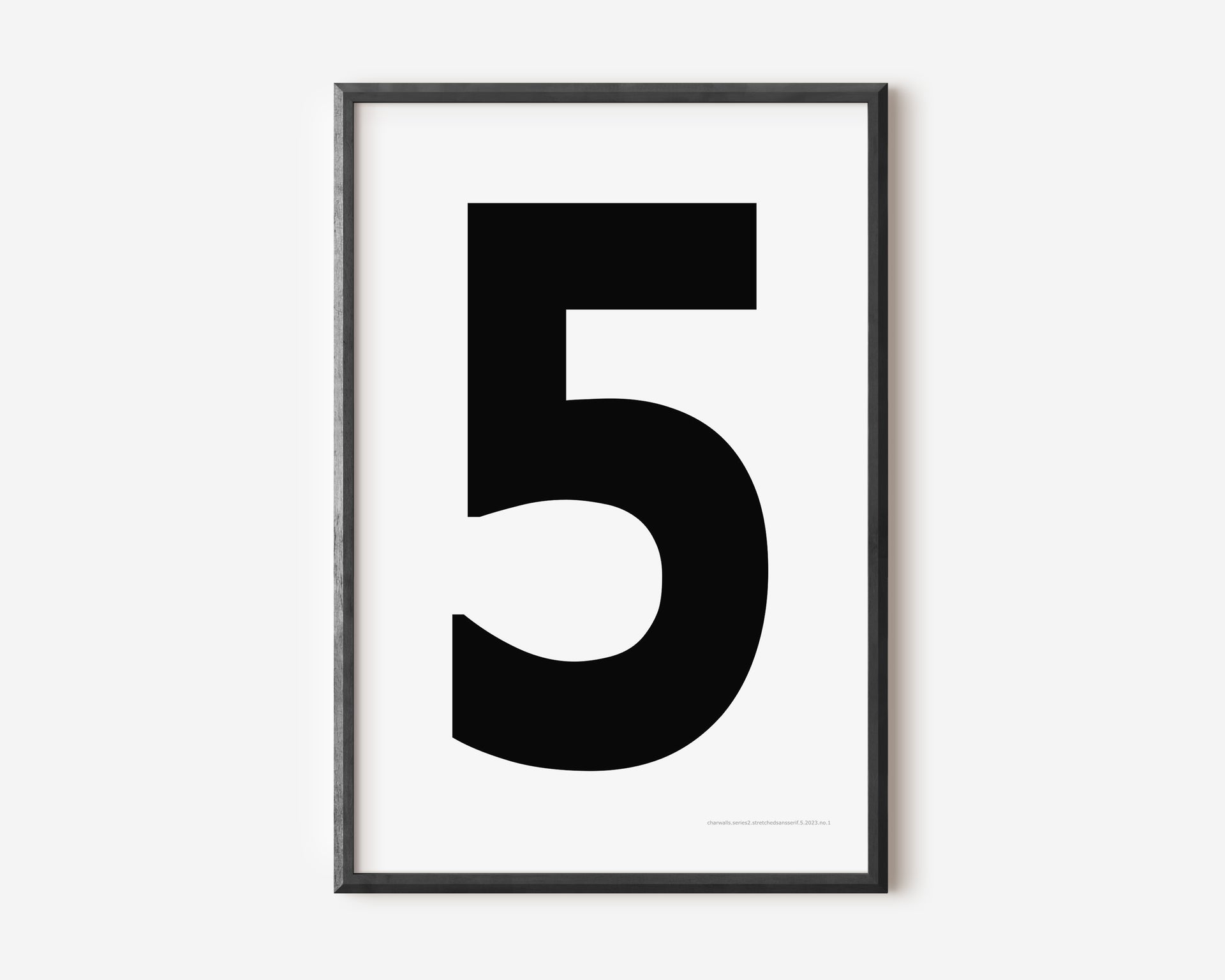 Modern number 5 art print with a black five on a white background.