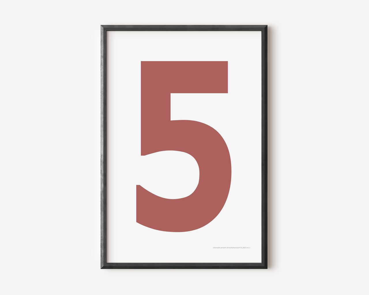 Modern number 5 art print with a Nantucket red five on a white background.
