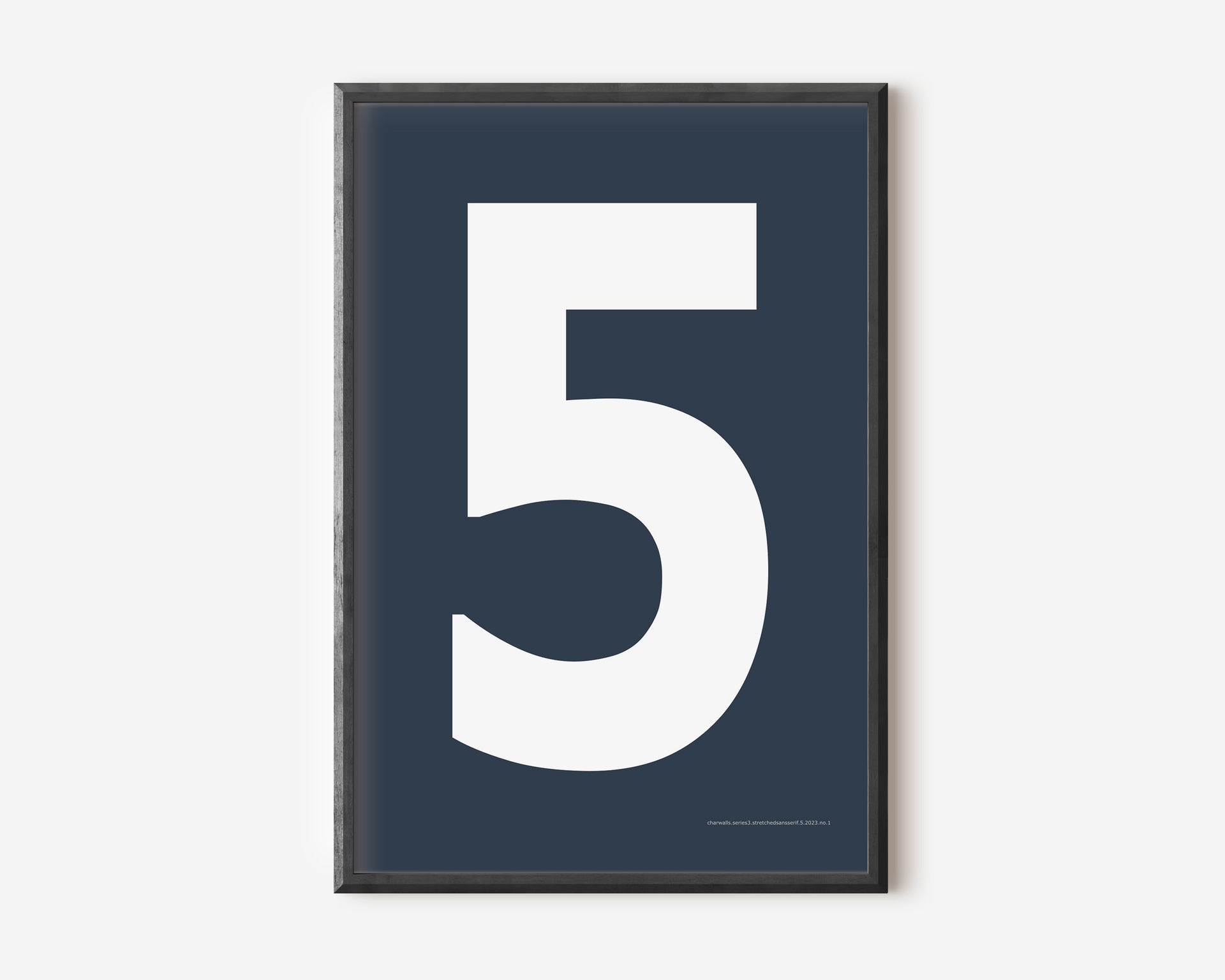 Modern number 5 art print with a white five on a navy blue background.