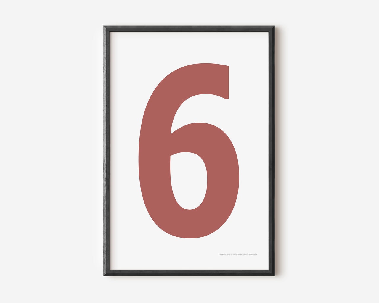 Modern number 6 art print with a Nantucket red six on a white background.