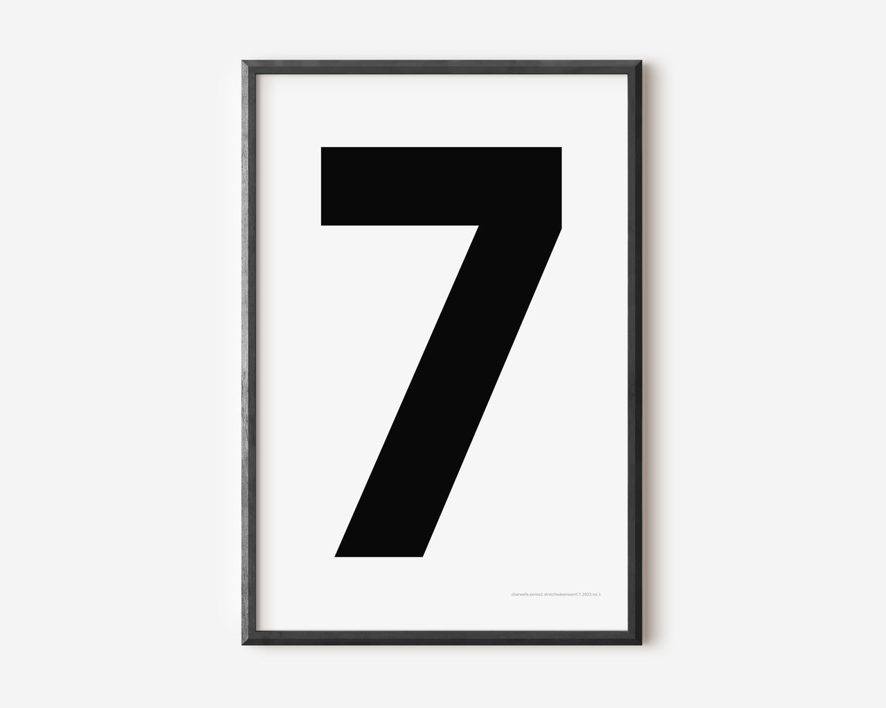 Modern number 7 art print with a black seven on a white background.