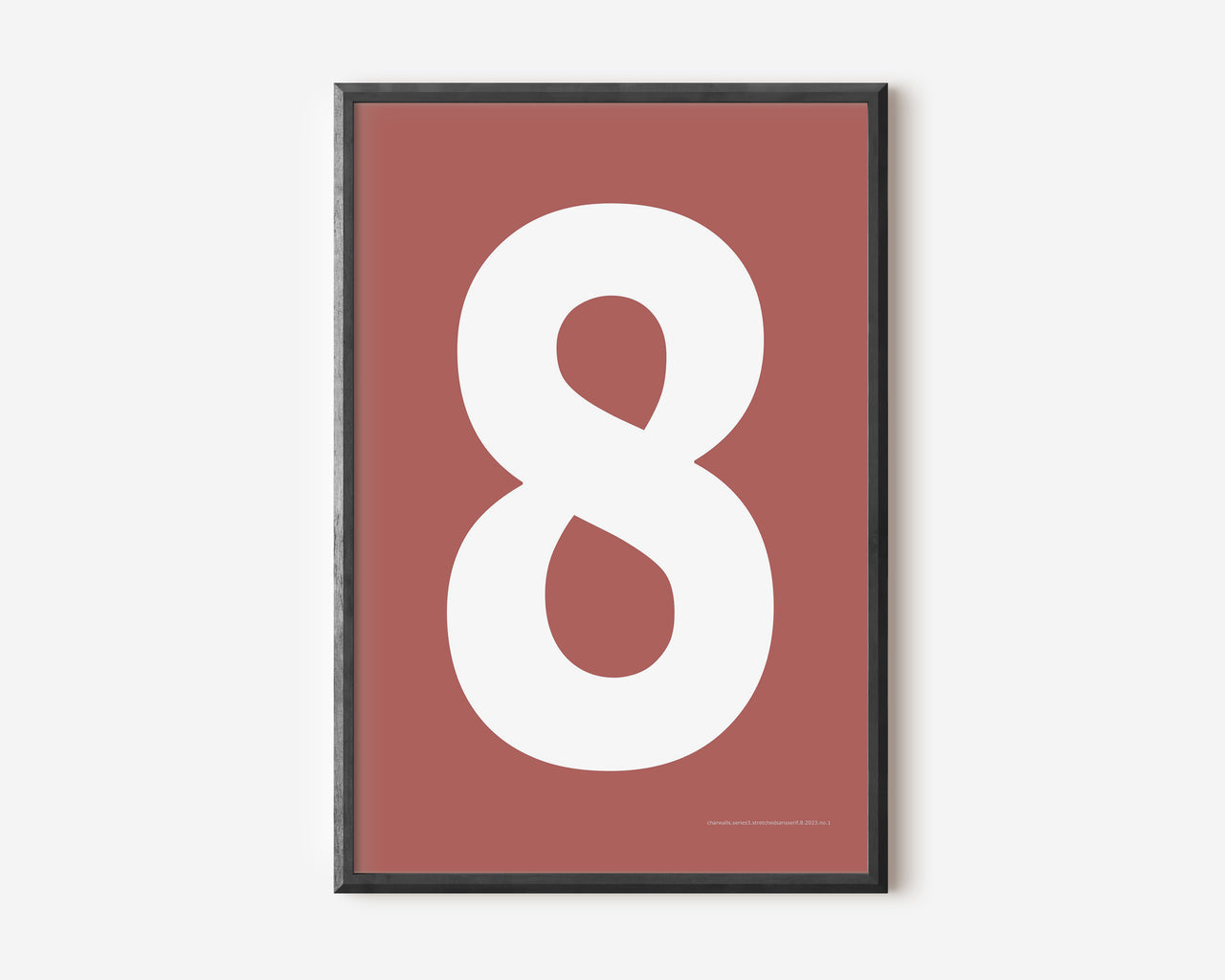 Modern number 8 art print with a white eight on a Nantucket red background.