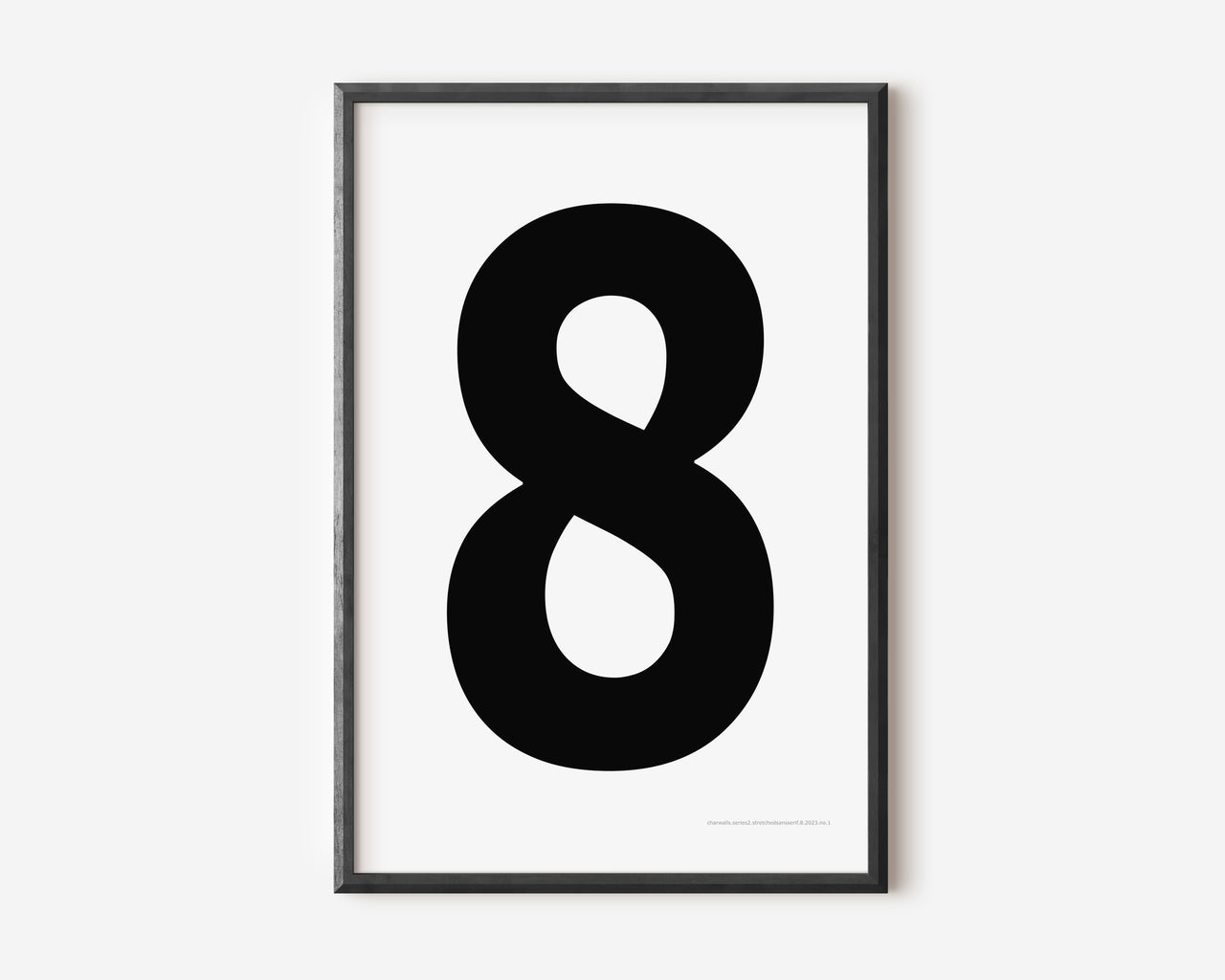 Modern number 8 art print with a black eight on a white background.